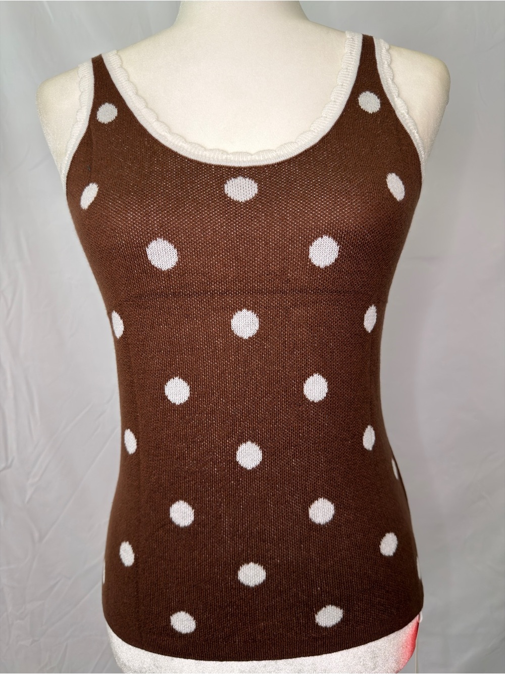 Polka Dot Brown Scoop Neck Knit Tank Sweater